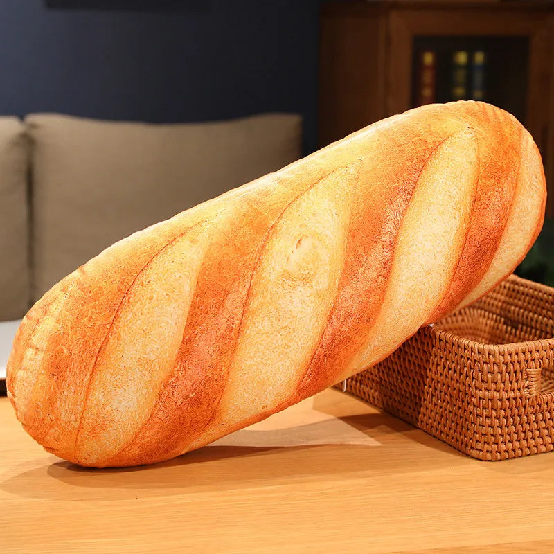 French bread shaped stuffed pillow printed with food images