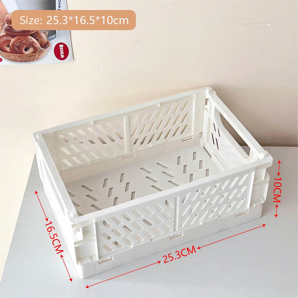 Collapsible Crate Plastic Folding Storage Box Basket Utility Cosmetic Container Desktop Holder Home Use School Desk Storage Box