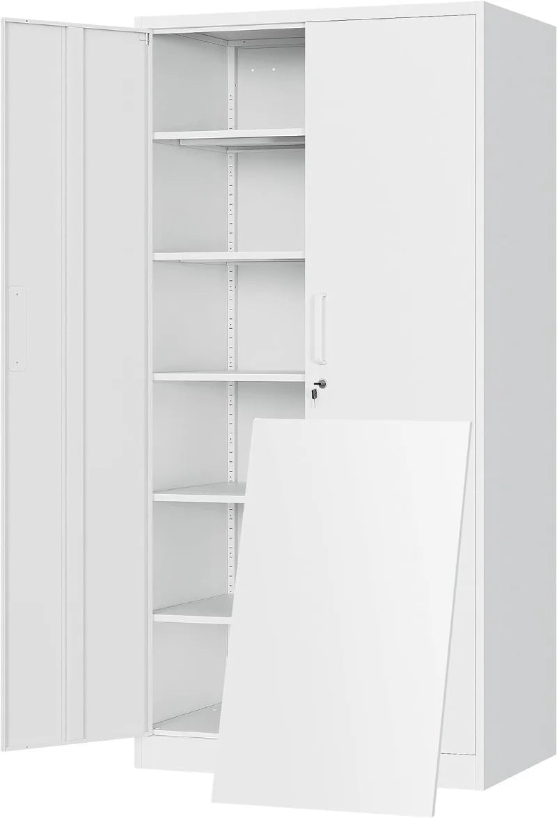 Black steel metal storage cabinet with lock and adjustable shelves