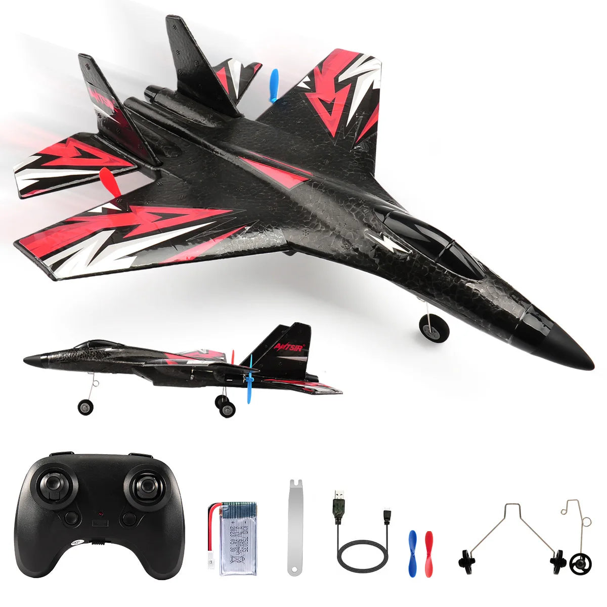 Airplane equipped with a remote control device