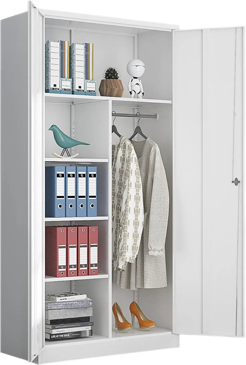 Black steel metal storage cabinet with lock and adjustable shelves