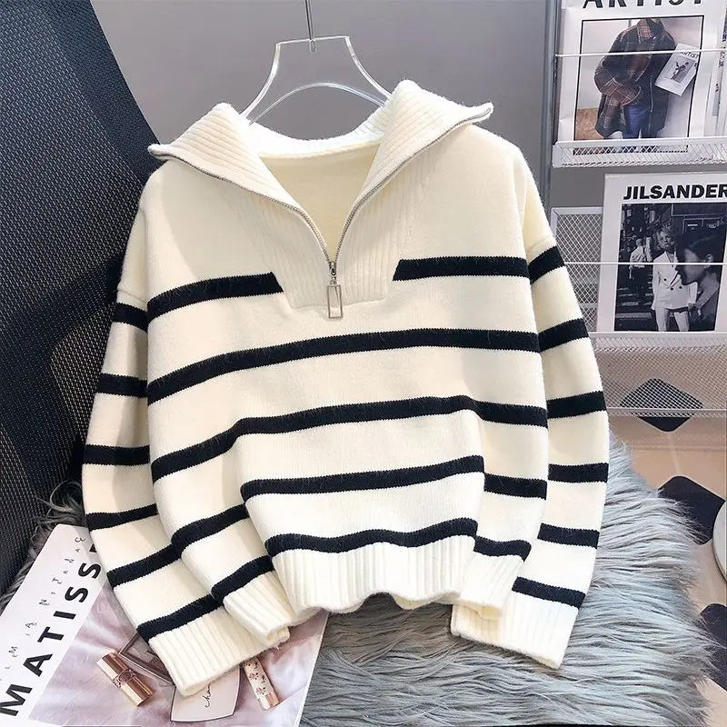 Women's Cardigan Sweater Underwear Spring and Autumn! Striped and has a zipper