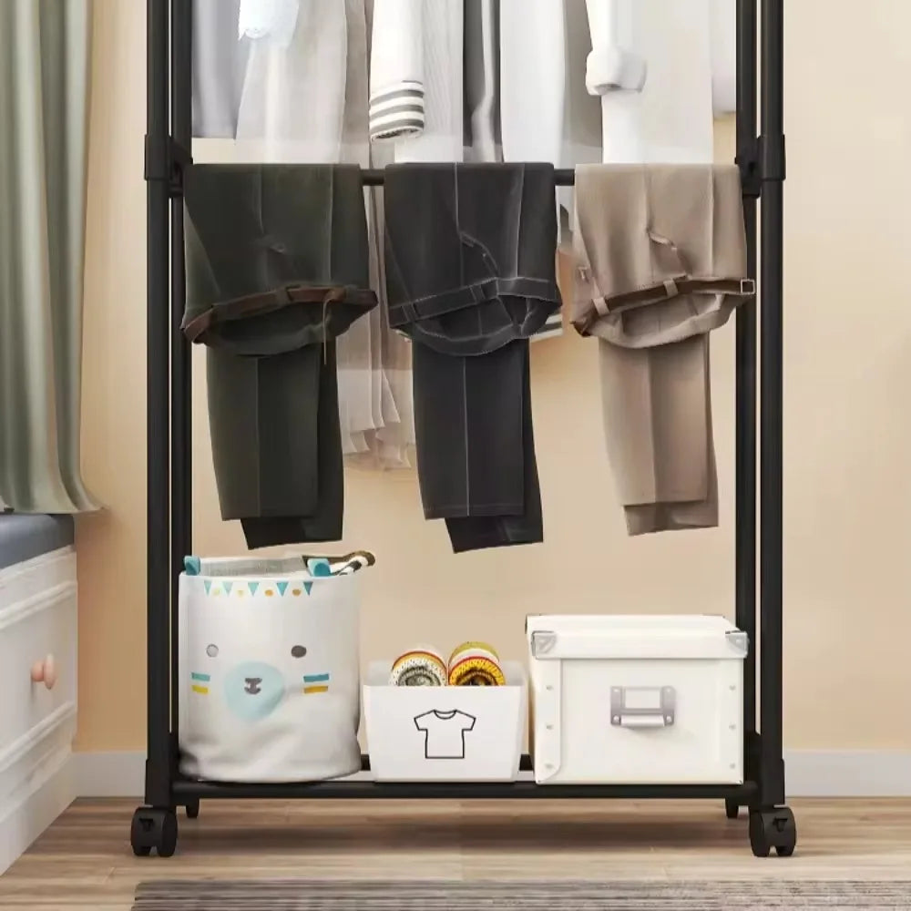 Double rod clothes rack with hooks