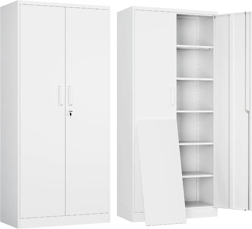 Black steel metal storage cabinet with lock and adjustable shelves