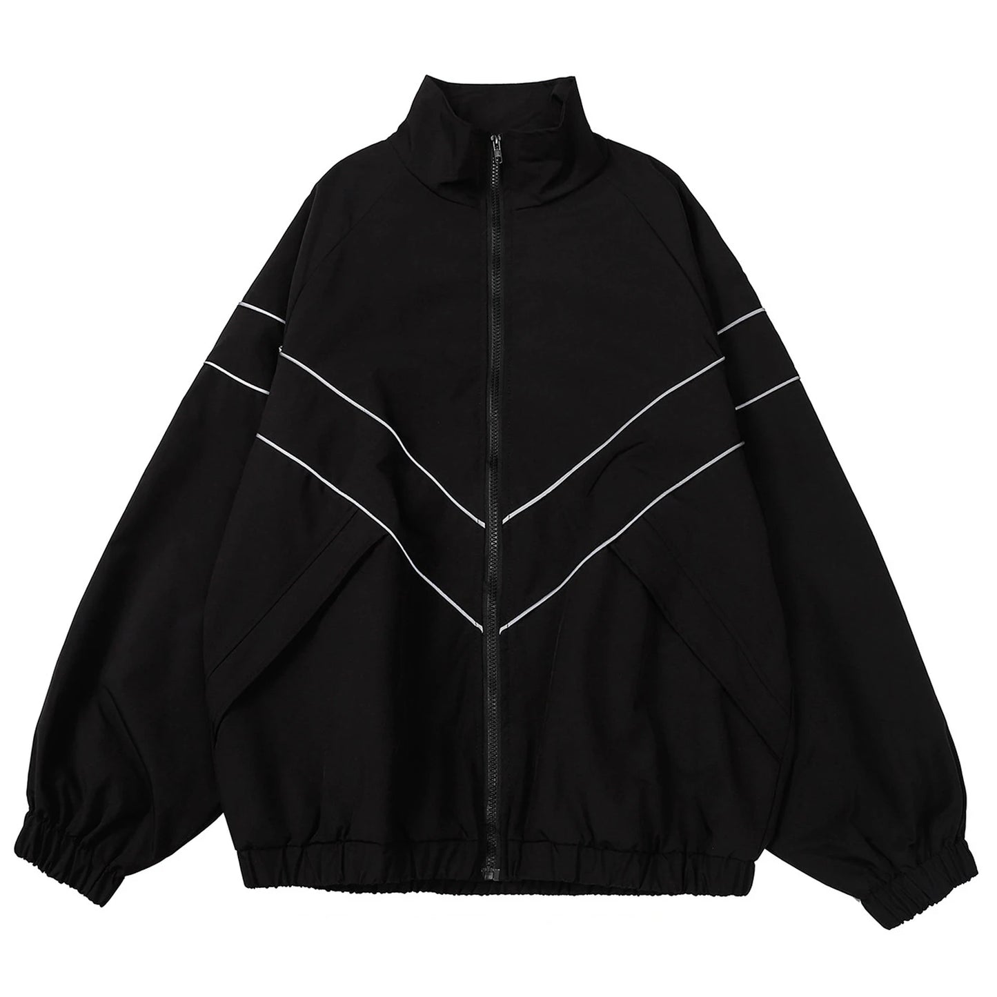 Men's Reflective Striped Jacket Hip Hop Streetwear Zipper Coat Windbreaker Jacket