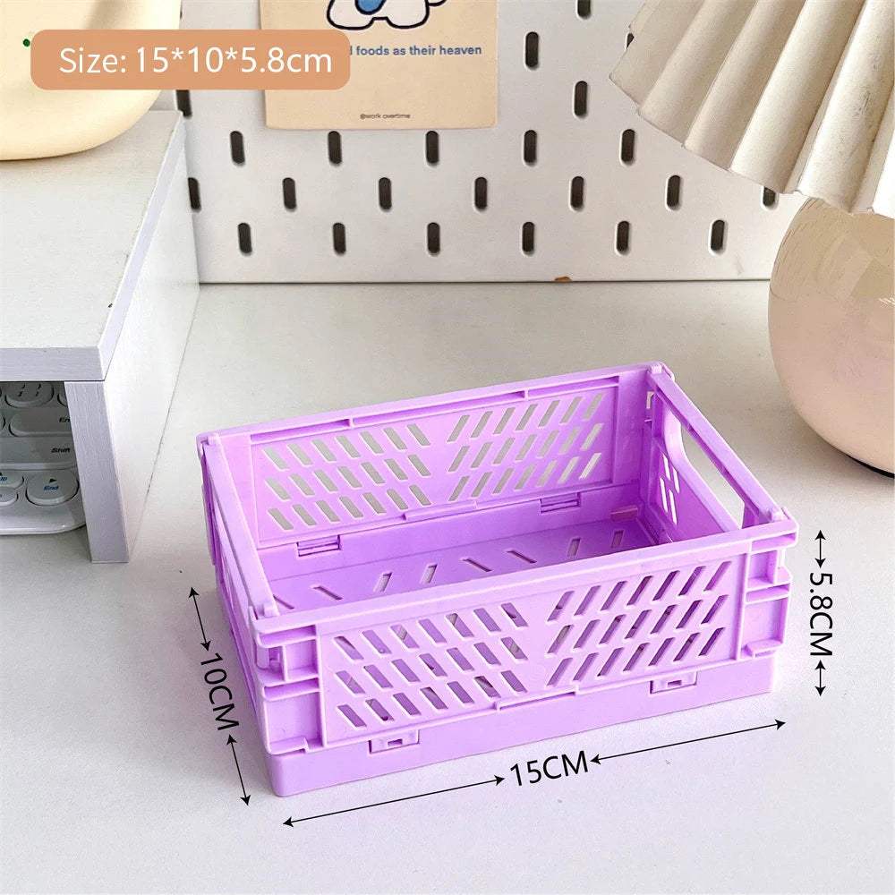 Collapsible Crate Plastic Folding Storage Box Basket Utility Cosmetic Container Desktop Holder Home Use School Desk Storage Box