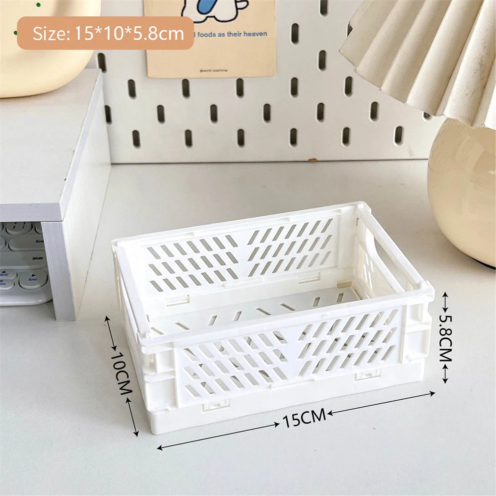 Collapsible Crate Plastic Folding Storage Box Basket Utility Cosmetic Container Desktop Holder Home Use School Desk Storage Box