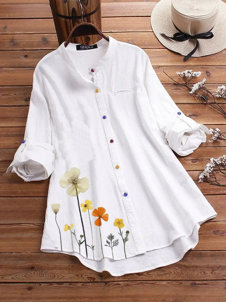Women's Classic Long Sleeve Cute Floral Print Shirt