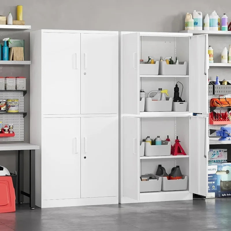 Black steel metal storage cabinet with lock and adjustable shelves