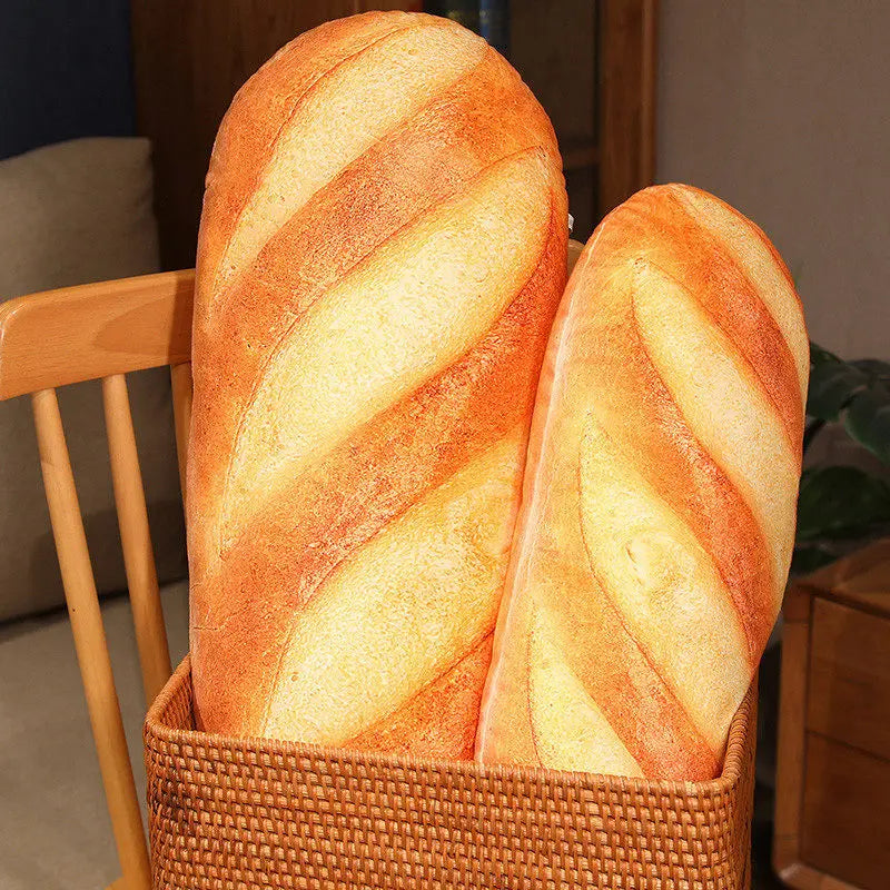 French bread shaped stuffed pillow printed with food images