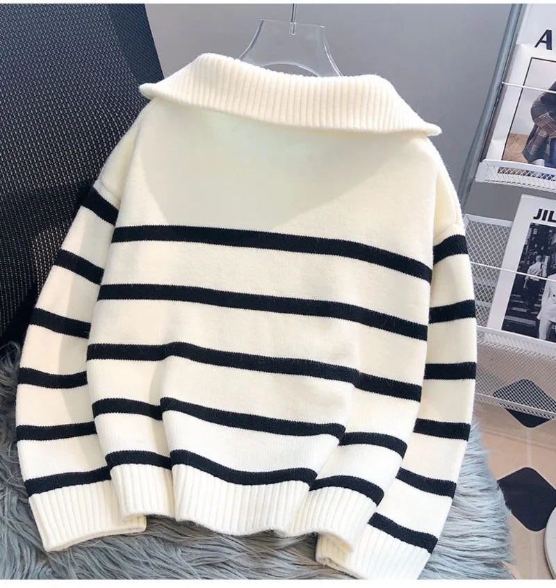 Women's Cardigan Sweater Underwear Spring and Autumn! Striped and has a zipper
