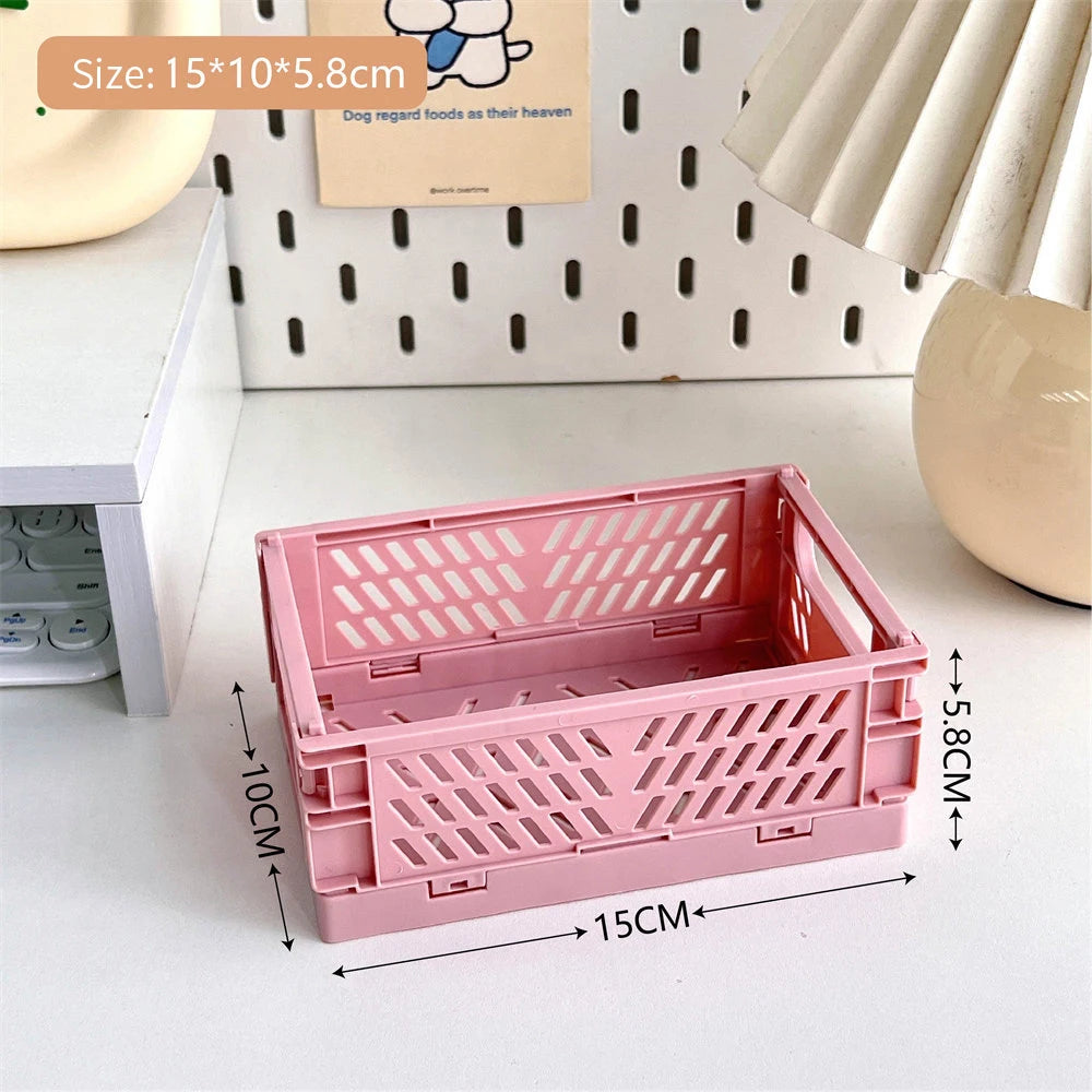 Collapsible Crate Plastic Folding Storage Box Basket Utility Cosmetic Container Desktop Holder Home Use School Desk Storage Box