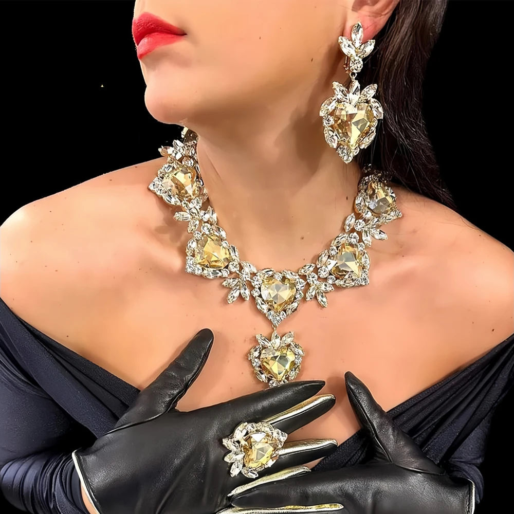 Heart Shaped Necklace and Earrings Set