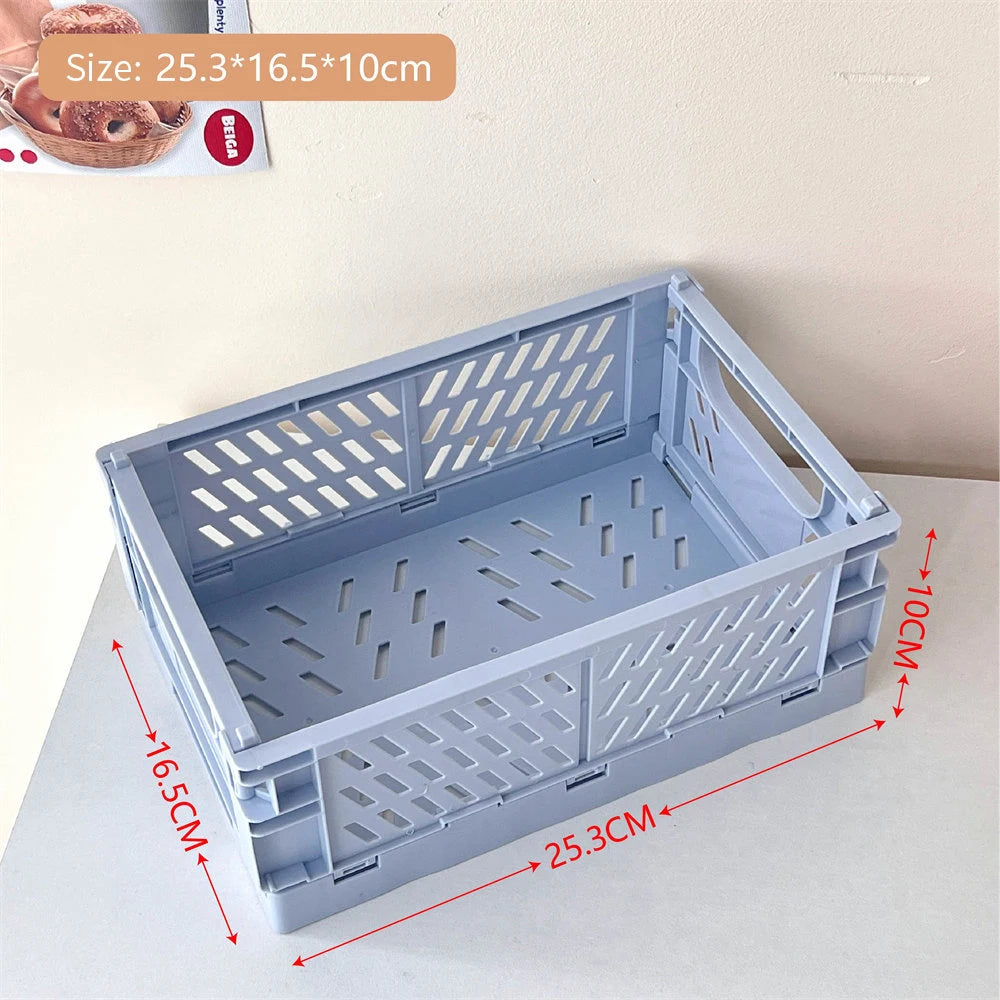 Collapsible Crate Plastic Folding Storage Box Basket Utility Cosmetic Container Desktop Holder Home Use School Desk Storage Box