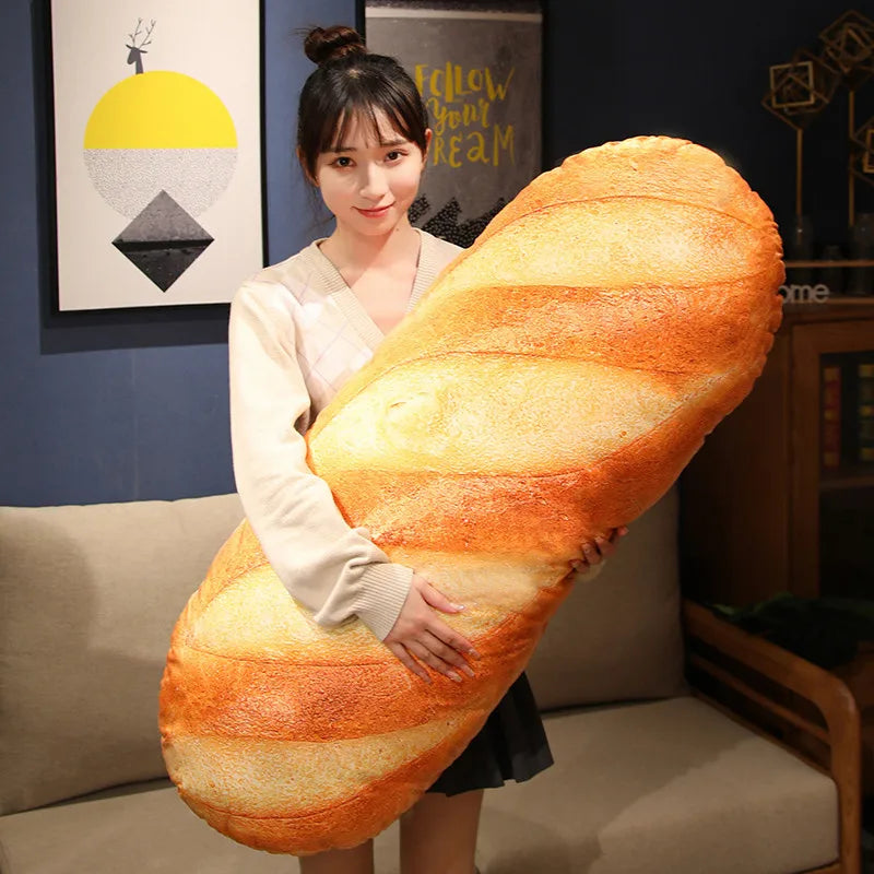 French bread shaped stuffed pillow printed with food images