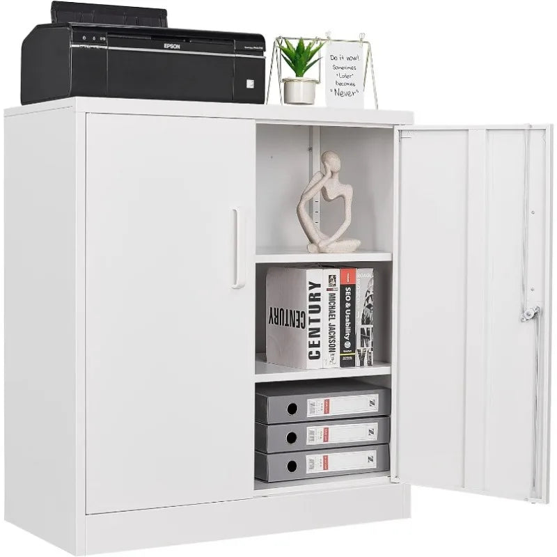 Black steel metal storage cabinet with lock and adjustable shelves