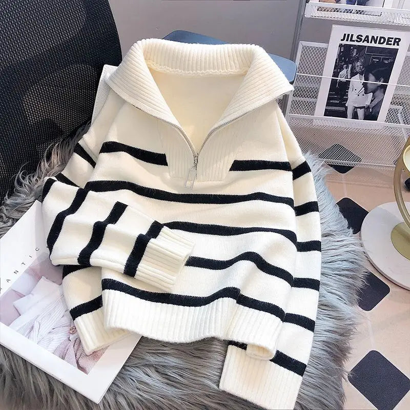 Women's Cardigan Sweater Underwear Spring and Autumn! Striped and has a zipper
