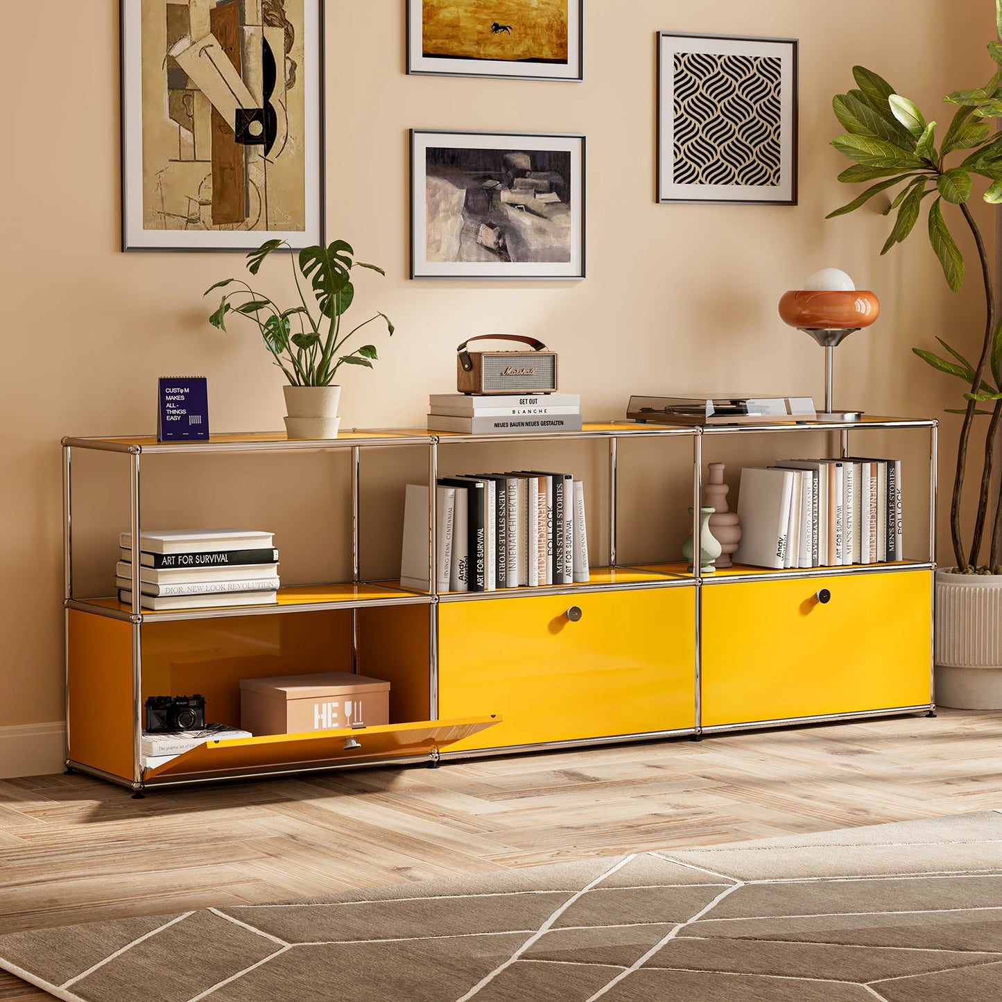 Living room side cabinet, stainless steel metal panel