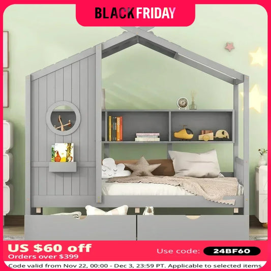 Children's bunk bed with cabinets