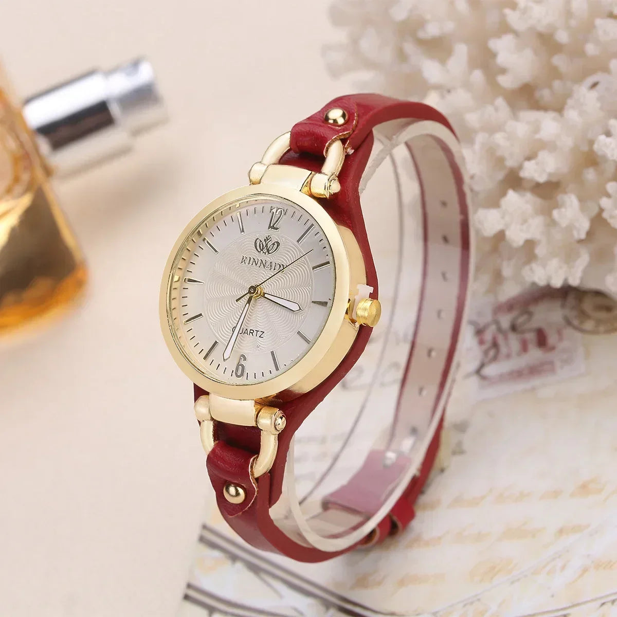 2024 Women's Quartz Watch with Thin PU Leather Strap