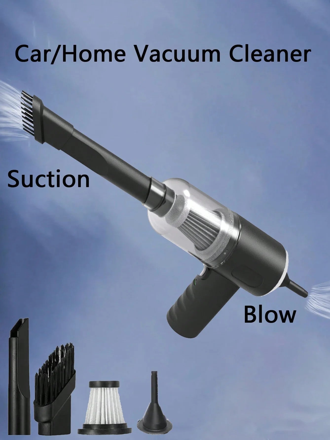 Compact vacuum cleaner with suction and blowing