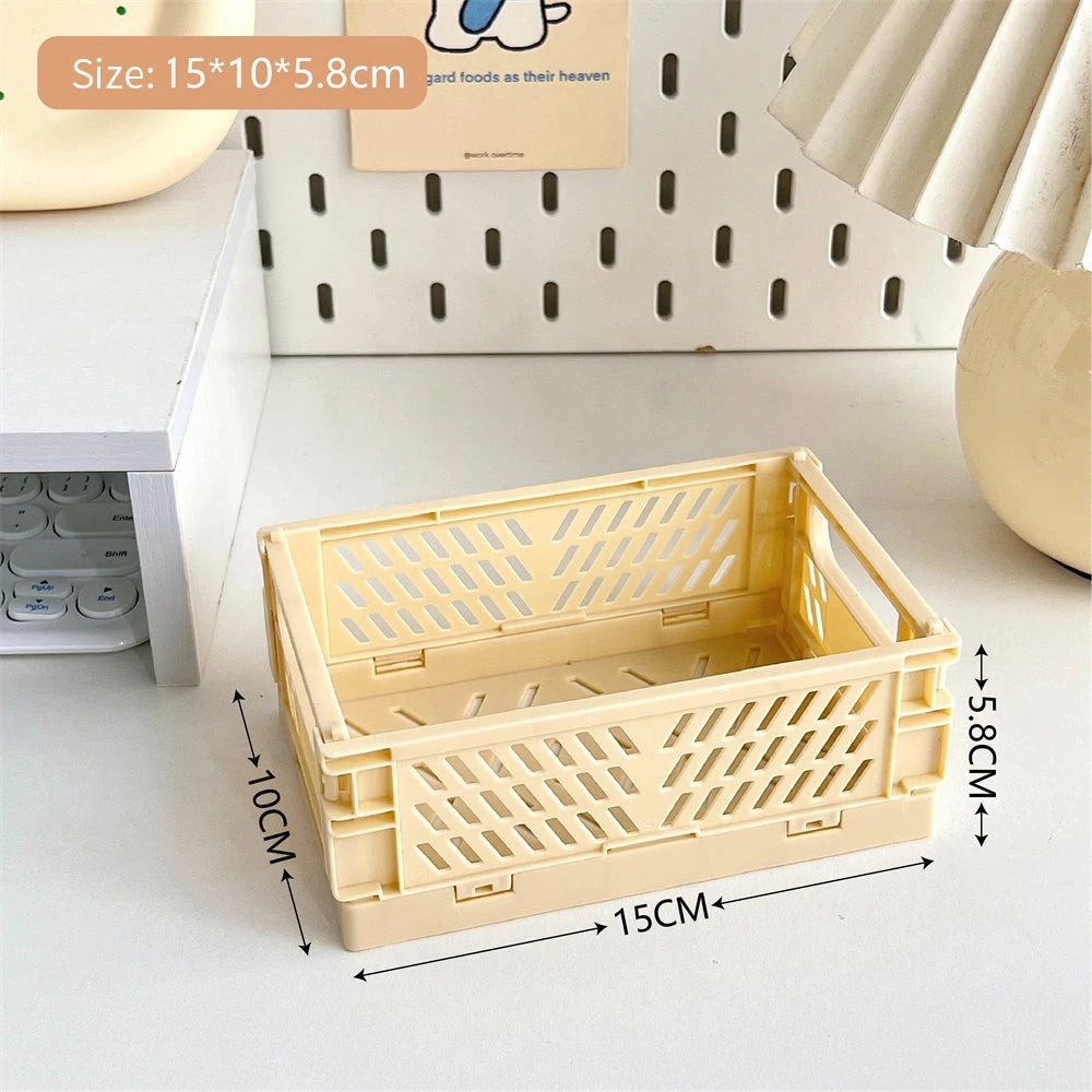 Collapsible Crate Plastic Folding Storage Box Basket Utility Cosmetic Container Desktop Holder Home Use School Desk Storage Box