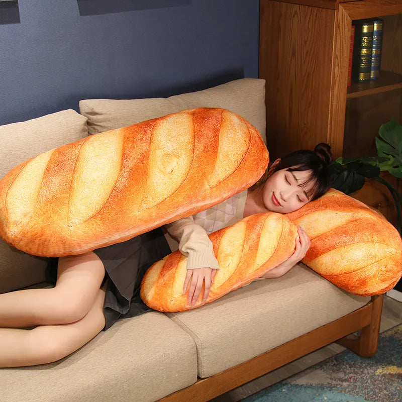 French bread shaped stuffed pillow printed with food images