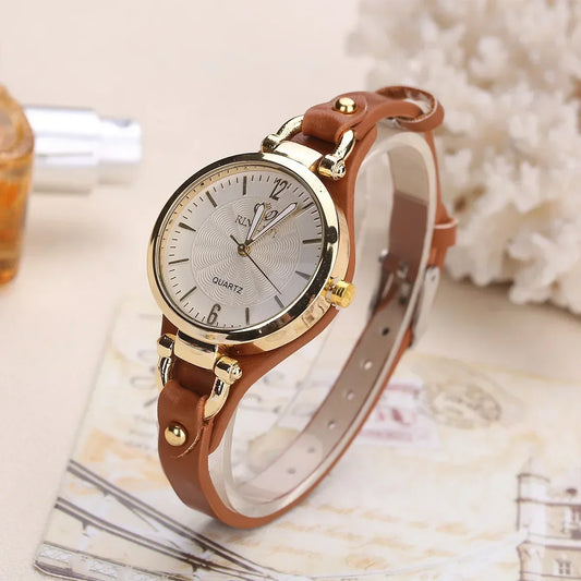 2024 Women's Quartz Watch with Thin PU Leather Strap
