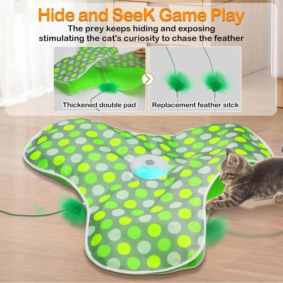 Interactive Cat Toys Rechargeable,Moving Concealed Feathers,Real Mouse Squeaky,Touch Activated Cat Kitten Toy Cat Exercise Toys