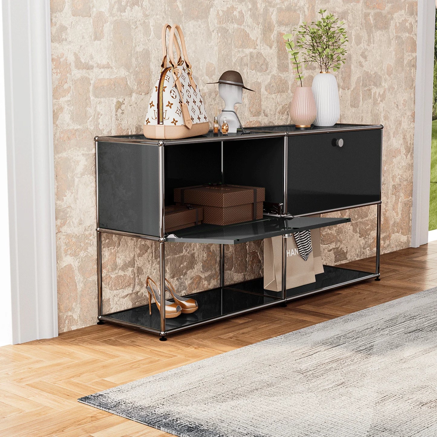 Living room side cabinet, stainless steel metal panel
