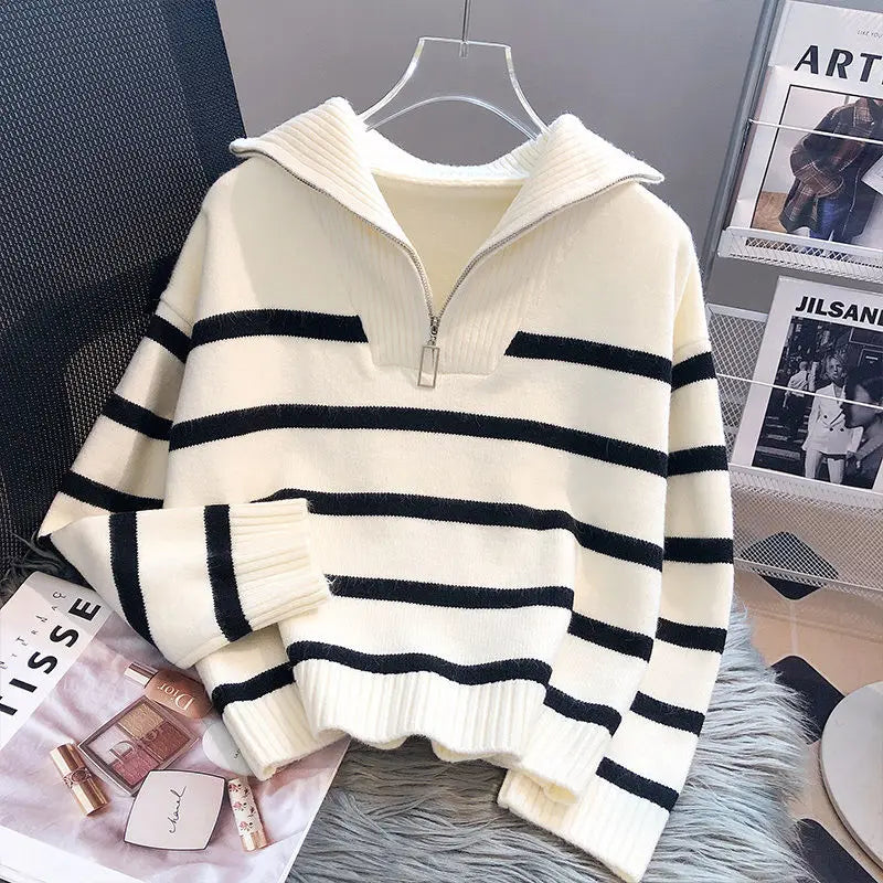 Women's Cardigan Sweater Underwear Spring and Autumn! Striped and has a zipper