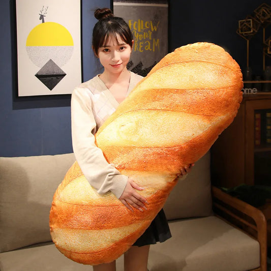 French bread shaped stuffed pillow printed with food images
